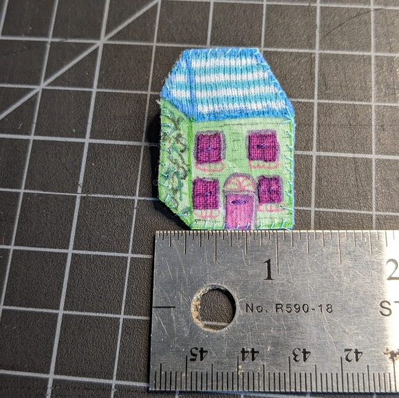 Small Green and Blue House Art Pin - Picture 2 of 4